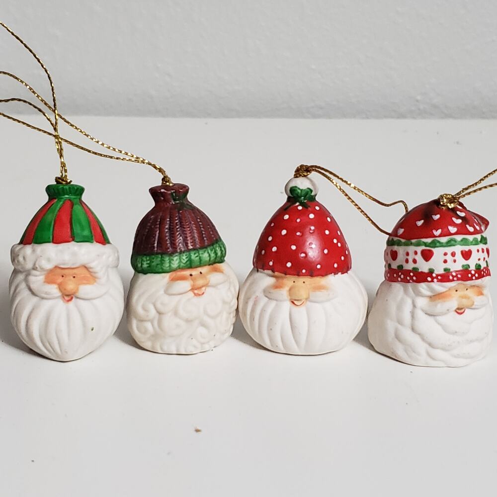 Santa Head Bell Cristmas Tree Ornaments Set of 4‎ Rustic Traditional Holiday